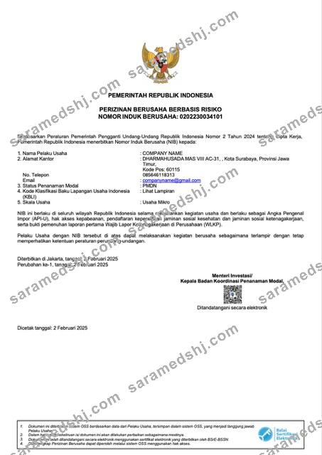 Indonesia certificate of incorporation Word and PDF template